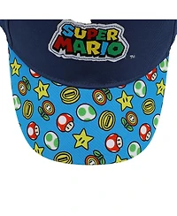 Super Mario Boys Bros Logo & Power-Ups Youth Blue Traditional Adjustable Hat