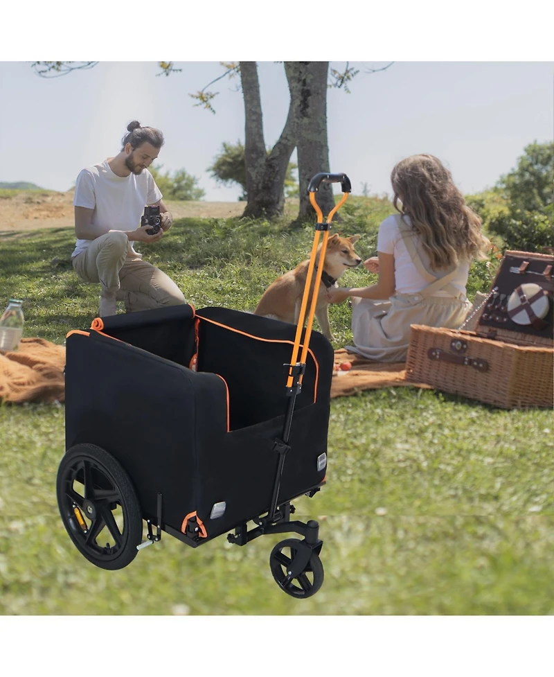 Foldable Pet Jogging Stroller Dog Carriers Bicycle Trailer Pet Dog Cat Bike Trailer Orange and Black - Ideal for Small Pets