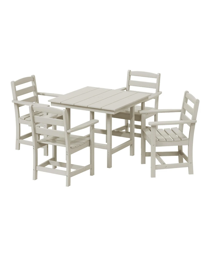 5-Piece Hdpe Outdoor Square Patio Dining Table Set with Armchairs