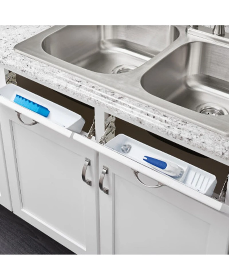 Rev-a-Shelf 14" Kitchen Sink Front Tip Out Accessory Trays, White, 6572-14-11-52