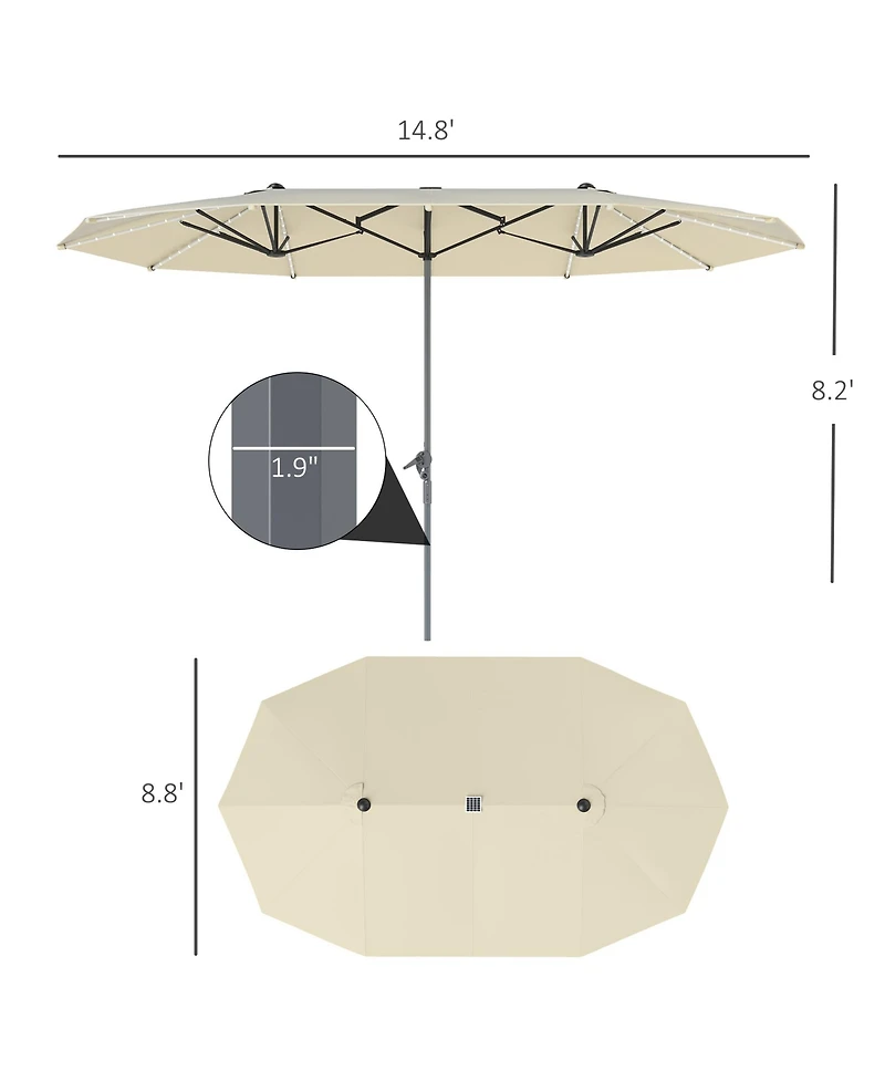 Outsunny 15ft Patio Umbrella Solar Lights UPF50+ Outdoor