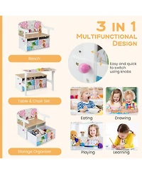3 in 1 Kids Convertible Activity Bench with 2 Removable Fabric Bins