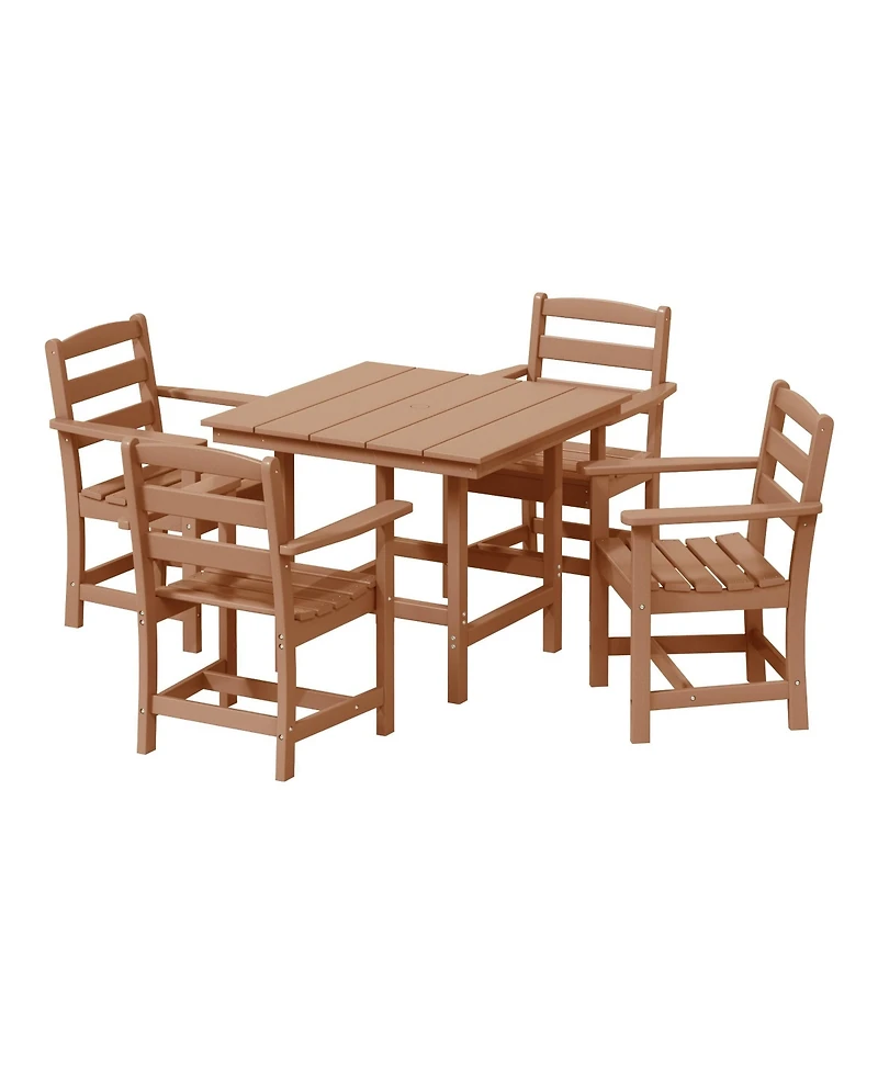 5-Piece Hdpe Outdoor Square Patio Dining Table Set with Armchairs
