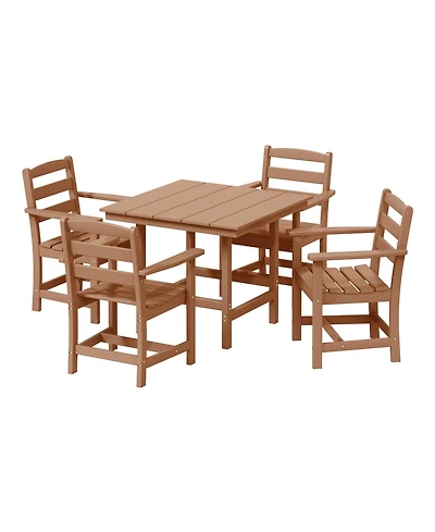 5-Piece Hdpe Outdoor Square Patio Dining Table Set with Armchairs