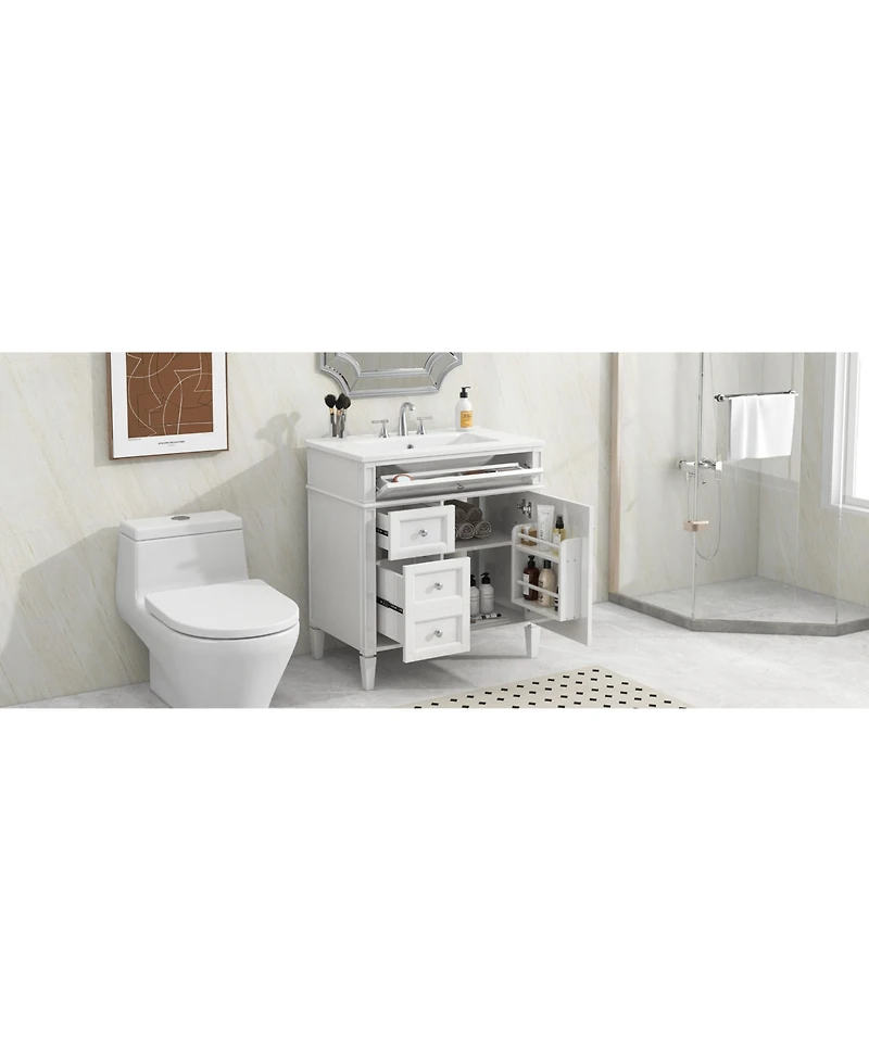 Streamdale 30" Modern Bathroom Vanity Single Sink, 2 Drawers, Tip-out