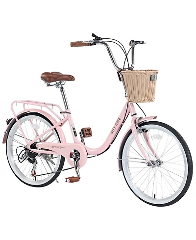 Streamdale 7 Speed City Bike With Basket, Steel Frame,Multiple Colors 22 Inch Girls Bicycle