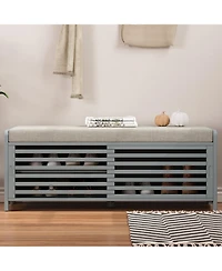 Streamdale Distressed Shutter Storage Bench with Acacia Veneer for Retro Charm for Living Room
