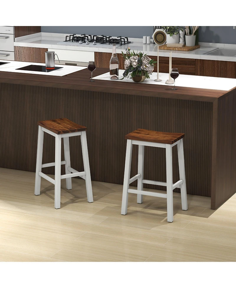 Set of 2 Saddle Stools Bar Stools with Footrests for Kitchen Island
