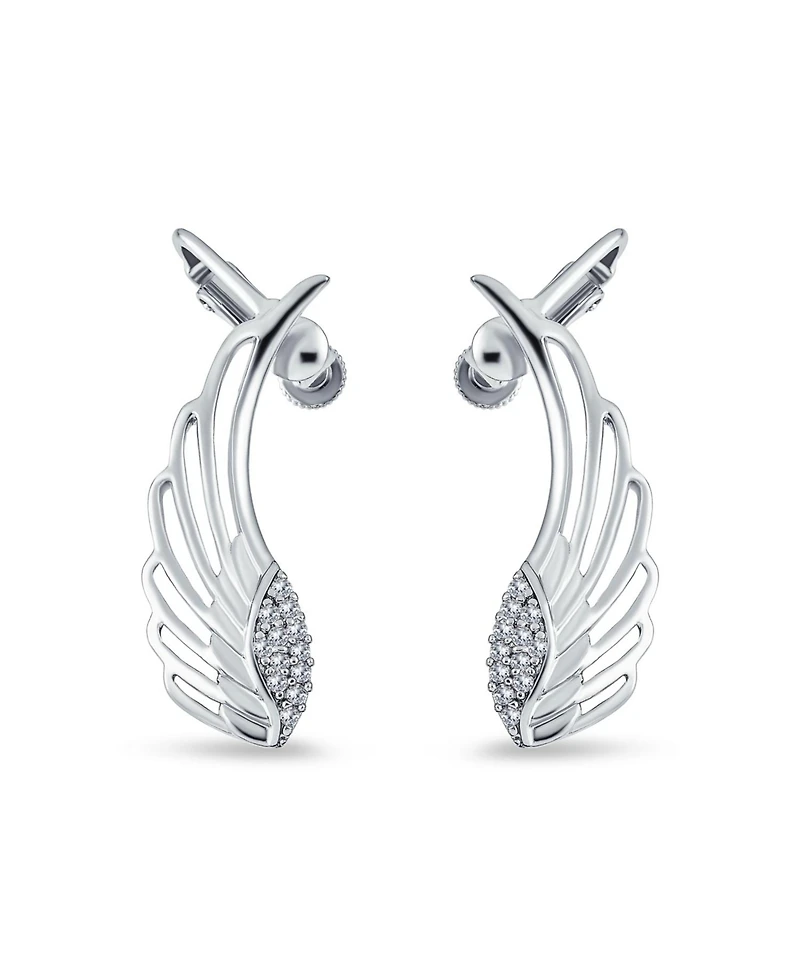 Bling Jewelry Trendy Angel Wing Feather Ear Cuff Cartilage Earrings Rose Gold Silver Plated