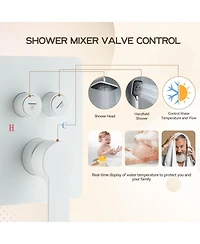 2-Function Shower System, Wall Mounted 10" Rain Shower Head, High-Pressure Luxury Shower Faucet Set with Temperature Display, Matte White