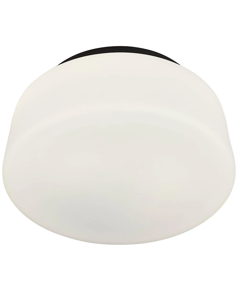 Possini Euro Design Buckley 13" Modern Flush-Mount Ceiling Light Fixture Kitchen Foyer Hallway Drum Round Black Finish White Glass