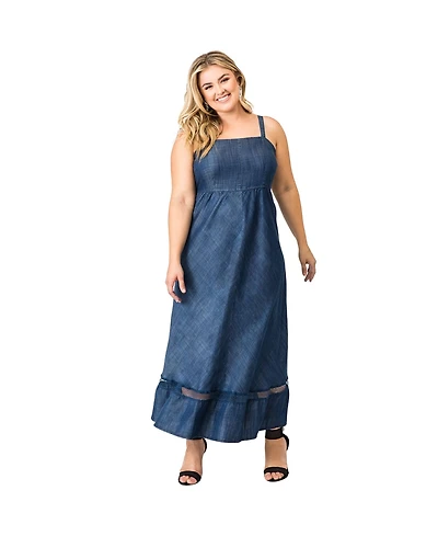 Plus Women's Straps Denim Tencel Maxi Dress