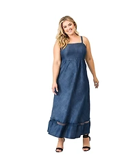 Plus Women's Straps Denim Tencel Maxi Dress