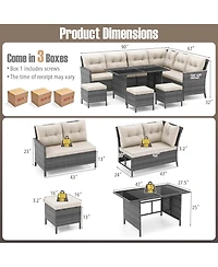 Gymax Set of 7 Dining Furniture Set Pe Rattan Sectional Sofa Set Patio