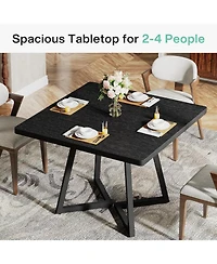 Tribesigns Square Dining Table for 4, 31.5" Industrial Dinner with Metal Base, Wood Kitchen Room, Small Space, Apartment