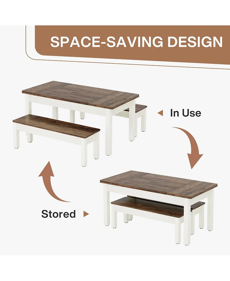 Tribesigns 55-Inch Large Dining Table Set for 4-6, 3 Pieces Wood Kitchen Table with 2 Benches, Rectangular Dinner Room Table Set for Kitchen, Dining R