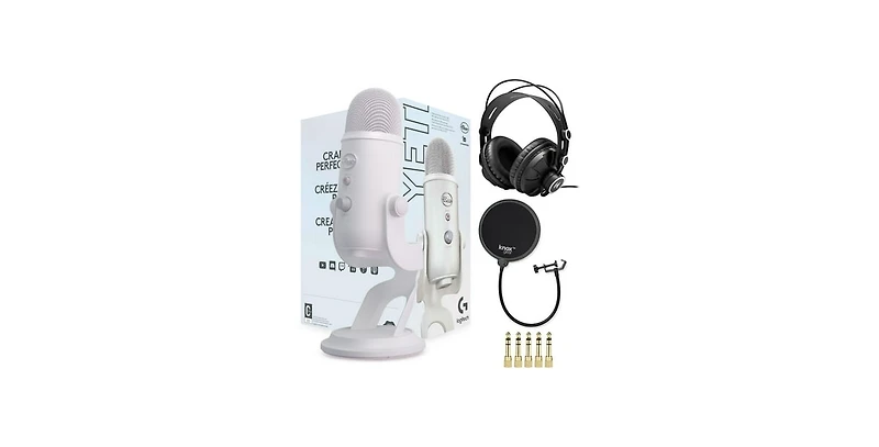 Blue Yeti Usb Microphone (Blackout) with Knox Gear Headphones and Pop Filter