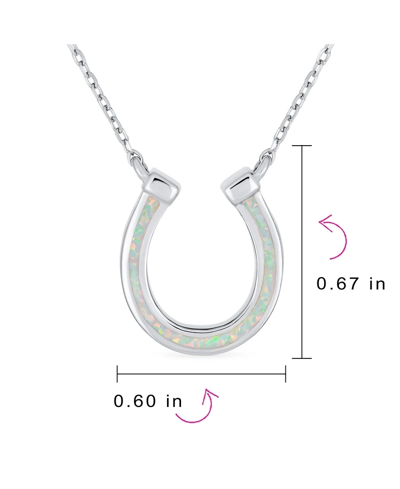 Bling Jewelry Delicate White or Orange Fire Created Opal Equestrian Good Luck Charm Horseshoe Necklace Pendant .925 Sterling Silver