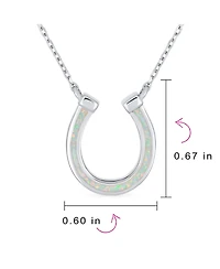 Bling Jewelry Delicate White or Orange Fire Created Opal Equestrian Good Luck Charm Horseshoe Necklace Pendant .925 Sterling Silver