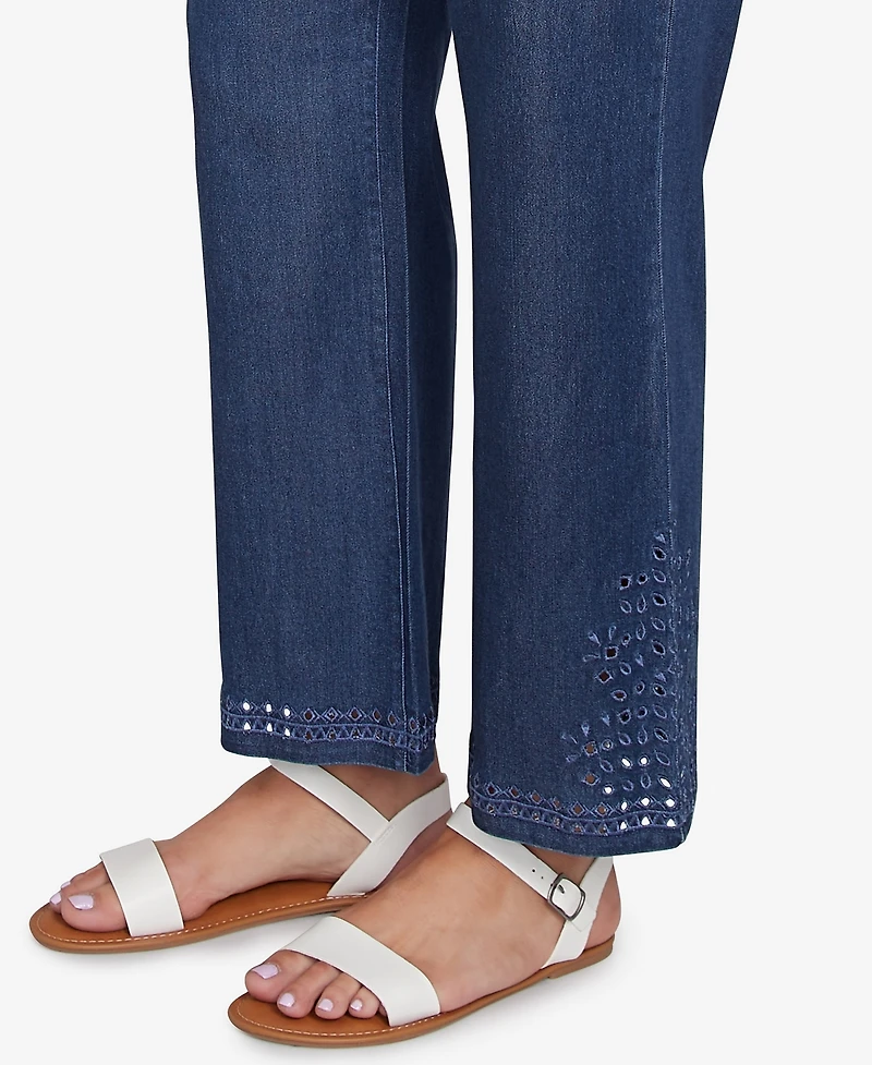 Ruby Rd. Plus Eyelet Embroidered Dark Flare Jeans
