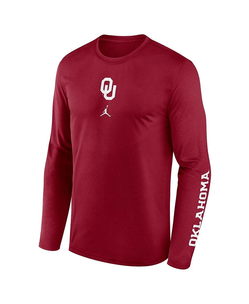 Jordan Men's Crimson Oklahoma Sooners Primetime Center Lockup Two-Hit Legend Long Sleeve T-Shirt