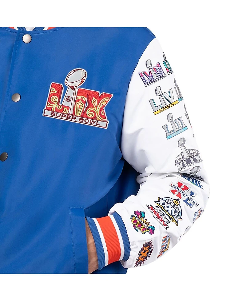 Starter Men's Blue Super Bowl Lix Commemorative Full-Snap Varsity Jacket