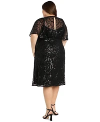 R & M Richards Plus Cape-Sleeve Sequin Empire-Waist Dress