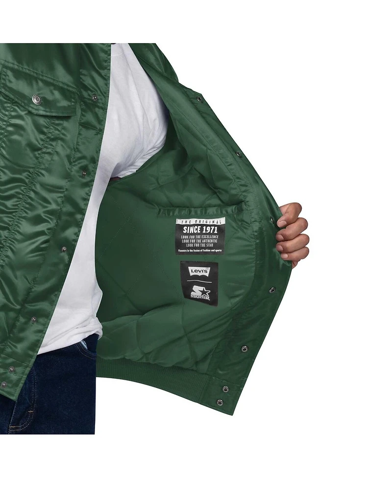 Starter x Levi's Men's Hunter Green Milwaukee Bucks Silver Label Trucker Satin Full-Snap Jacket
