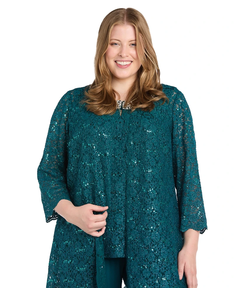 R & M Richards Plus 3-Pc. Embellished Jacket, Tank Pants Set