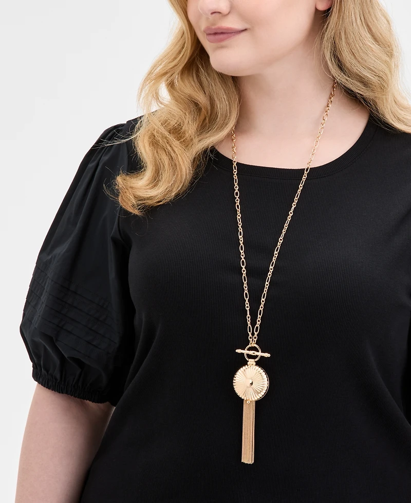 On 34th Gold-Tone Locket & Chain Fringe Pendant Necklace, 36" + 3" extender, Exclusively at Macy's