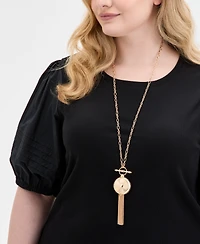 On 34th Gold-Tone Locket & Chain Fringe Pendant Necklace, 36" + 3" extender, Exclusively at Macy's