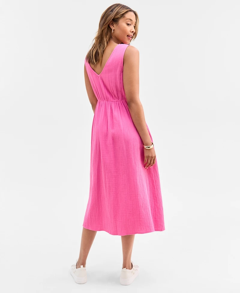 On 34th Women's Gauze Double V-neck Empire Midi Dress