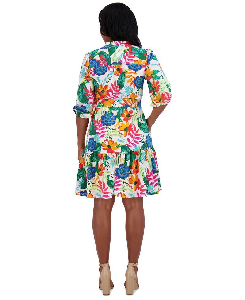 Jessica Howard Women's Floral Balloon-Sleeve Split-Neck Dress