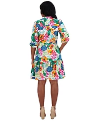 Jessica Howard Women's Floral Balloon-Sleeve Split-Neck Dress