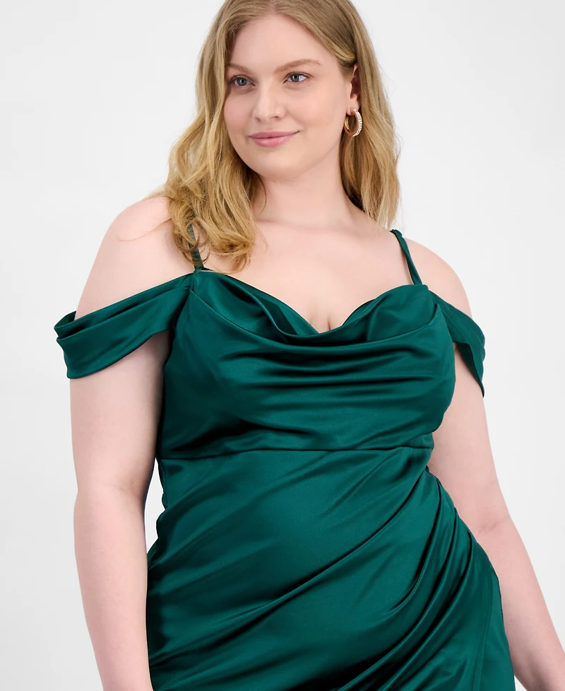 B Darlin Trendy Plus Off-Shoulder Spaghetti-Strap Dress