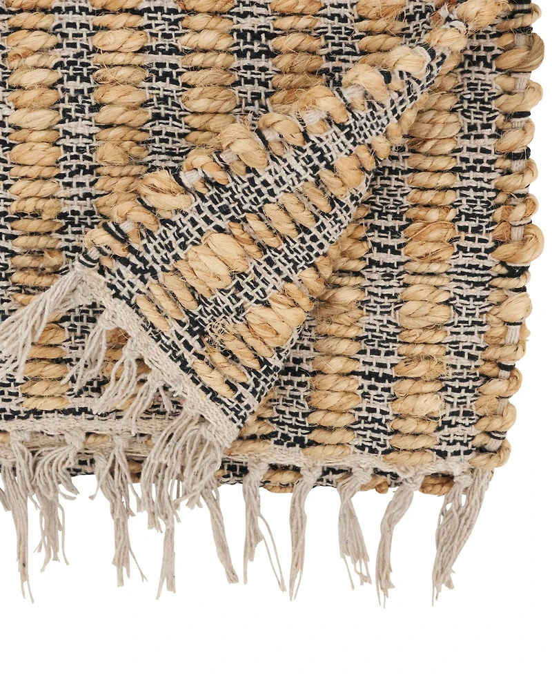 Saro Lifestyle Textured Bold Stripe Fringe Table Runner, 16" x 72"