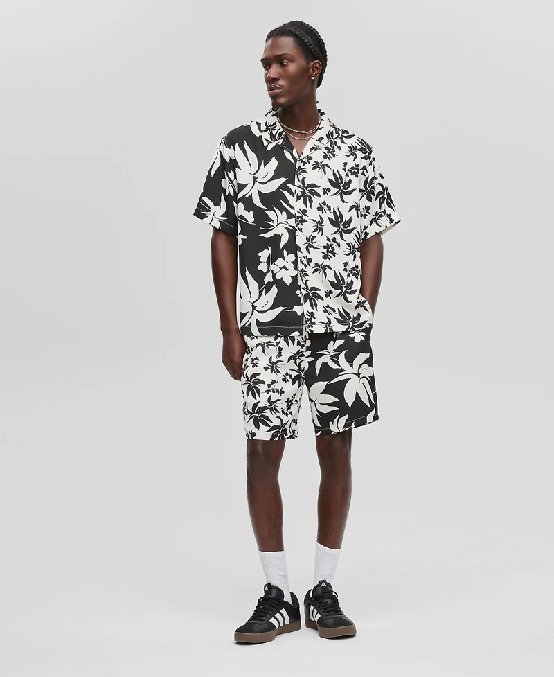 Mode of One Men's Short-Sleeve Palm Reverse Splicing Camp Collar Shirt, Exclusively at Macy's