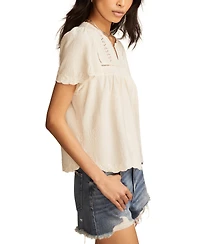 Lucky Brand Women's Embroidered Flutter-Sleeve Top