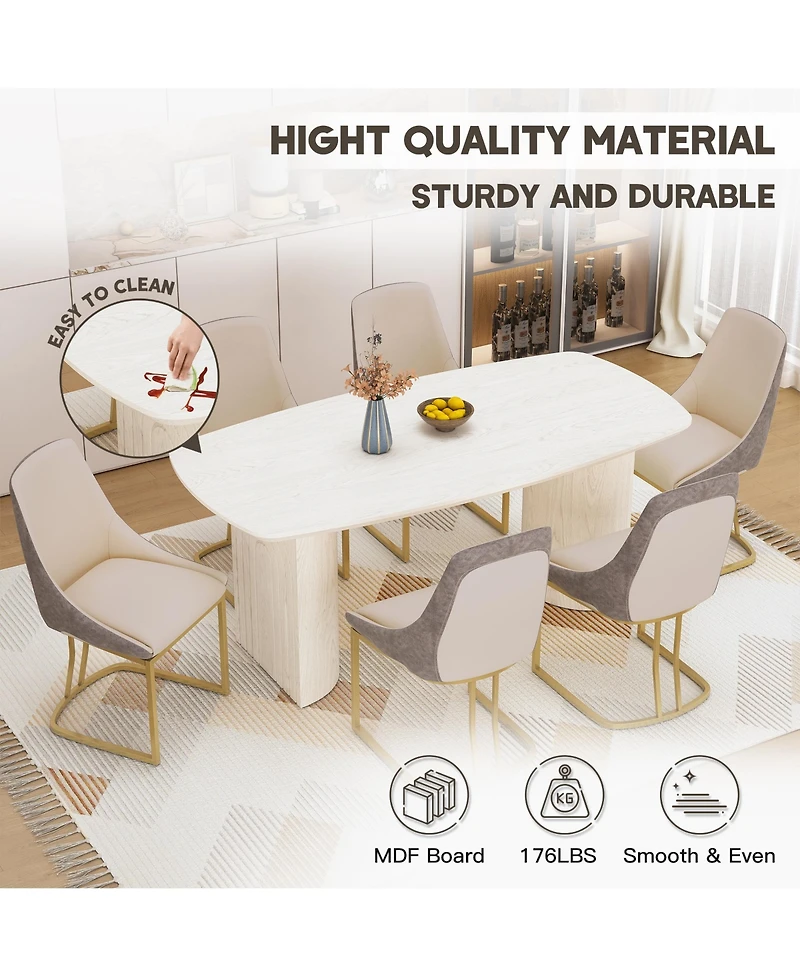 70.8-Inch High-End Solid Wood Table With Fabric +Pu Modern Dining Side Chairs (Dining And Chair Set)