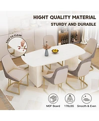 70.8-Inch High-End Solid Wood Table With Fabric +Pu Modern Dining Side Chairs (Dining And Chair Set)