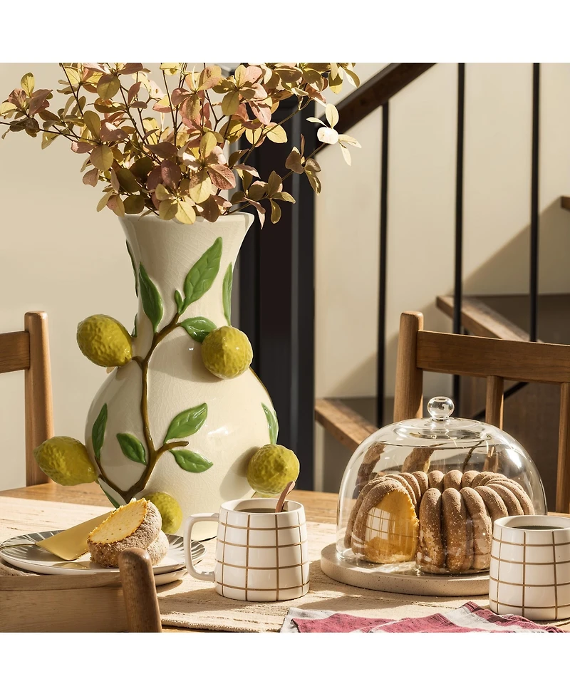 LuxenHome Ivory with Yellow Lemons Ceramic 13.8-Inch Tall Vase