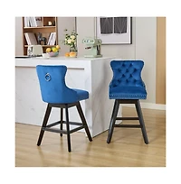 Swivel Velvet Counter Stools with Tufted Back, Nailhead Trim & Wooden Legs, Set of 2-The Pop Home