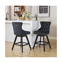 Swivel Velvet Counter Stools with Tufted Back, Nailhead Trim & Wooden Legs, Set of 2-The Pop Home