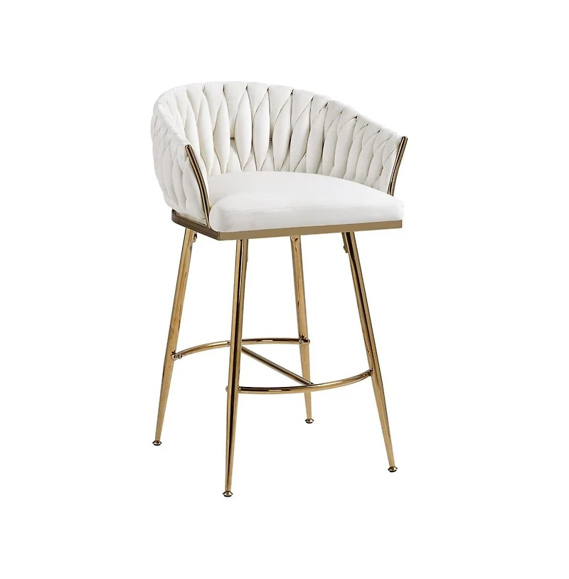 26 Inch Velvet Counter Height Stools with Hand-Wave Back, Metal Legs & Footrest,Set of 2 -The Pop Home