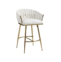 26 Inch Velvet Counter Height Stools with Hand-Wave Back, Metal Legs & Footrest,Set of 2 -The Pop Home