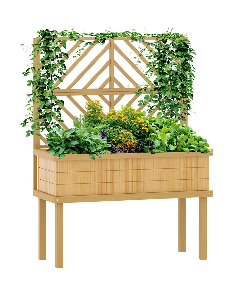 Outsunny Raised Garden Bed with Trellis for Climbing Plants,