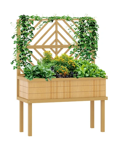 Outsunny Raised Garden Bed with Trellis for Climbing Plants,
