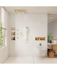 Luxury Shower System Square Top Spray with Body Jets, Led Light Single-Function Handle, and Adjustable Lifting Rod for Bathroom, Brushed Gold