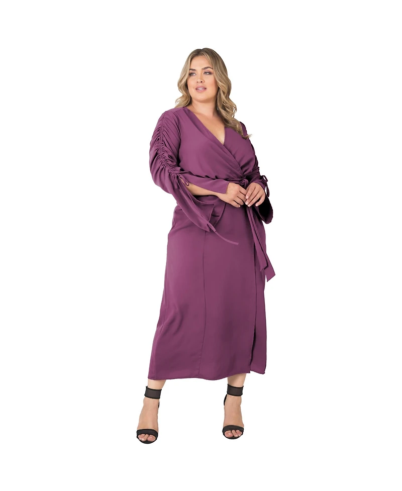 Standards & Practices Plus Ruched Long Sleeve Wrap Dress Maxi Length