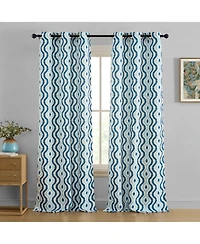 Hlc.me Tanner Ogee Ikatt Damask Patterned Window Grommet Curtains Bedroom - Light Blocking Darkening Window Panels, Set of 2 (Blue